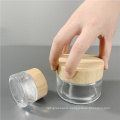 Wholesale 15g 20g 30g 50g cosmetic cream containers packaging clear glass jar with bamboo wood lid